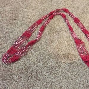 Red Crochet Beaded Rhinestone Gem Scarf